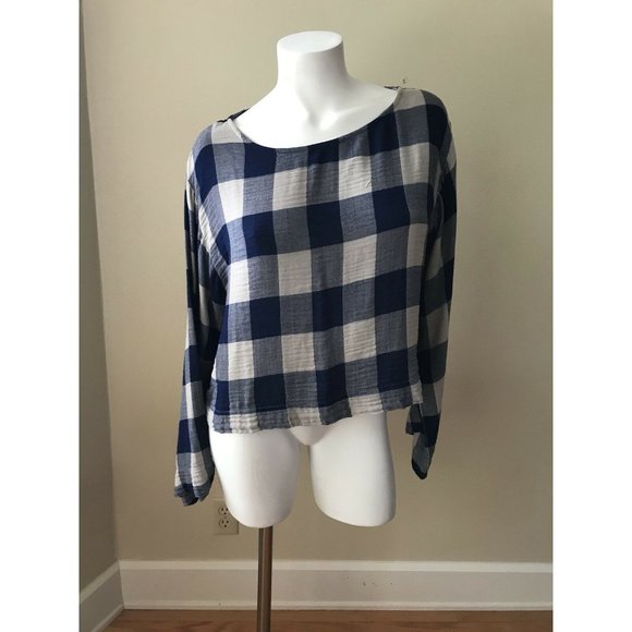 NEW CLOTH & STONE Sz M GINGHAM BELL SLEEVE TIE - Picture 4 of 11